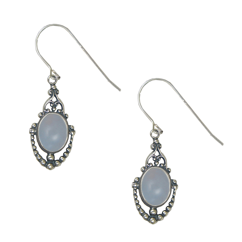 Sterling Silver Victorian Chalcedony Drop Dangle Earrings